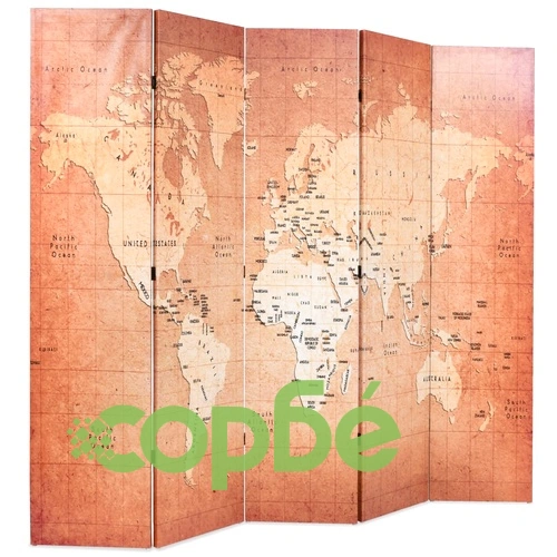 Сгъваем параван за стая, 200x170 см, карта на света, жълт ➤ топ цена ➤ sorbe.bg