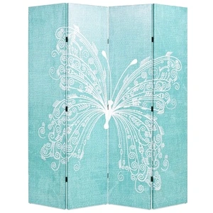 Сгъваем параван за стая, 160x170 см, пеперуда, син