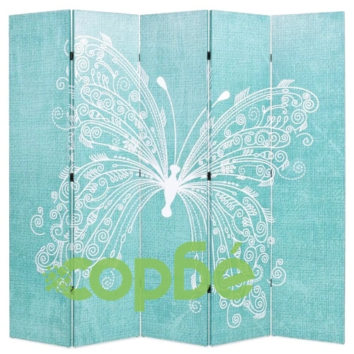 Сгъваем параван за стая, 200x170 см, пеперуда, син ➤ топ цена ➤ sorbe.bg