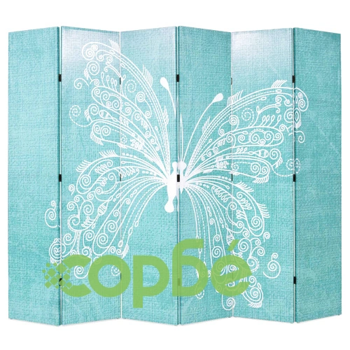 Сгъваем параван за стая, 228x170 см, пеперуда, син ➤ топ цена ➤ sorbe.bg