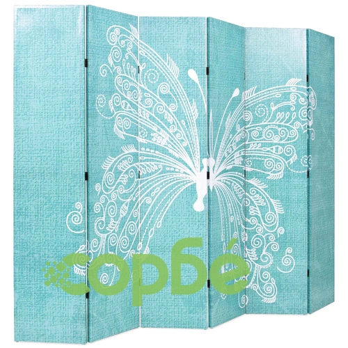 Сгъваем параван за стая, 228x170 см, пеперуда, син ➤ топ цена ➤ sorbe.bg