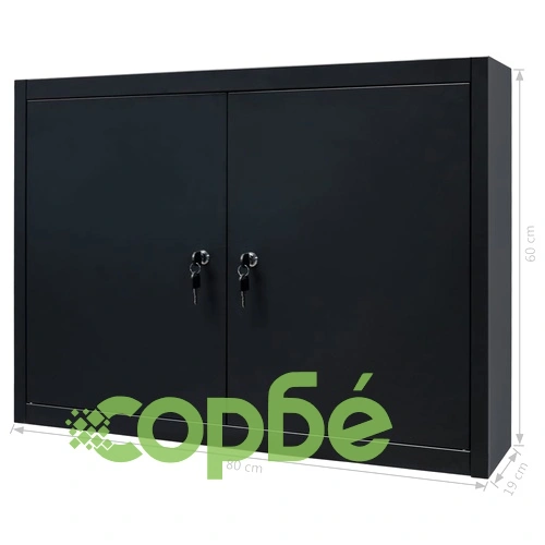 Стенен шкаф за инструменти, метал, 80x19x60 см, черен ➤ топ цена ➤ sorbe.bg