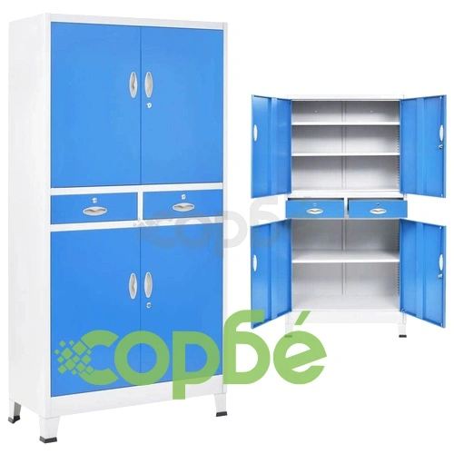 Офис шкаф с 4 врати, метал, 90x40x180 cм, сиво и синьо на топ цена от sorbe.bg Офис шкаф с 4 врати, метал, 90x40x180 cм, сиво и синьо ➤ топ цена ➤ sorbe.bg