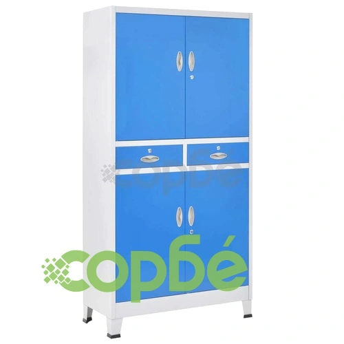Офис шкаф с 4 врати, метал, 90x40x180 cм, сиво и синьо на топ цена от sorbe.bg Офис шкаф с 4 врати, метал, 90x40x180 cм, сиво и синьо ➤ топ цена ➤ sorbe.bg