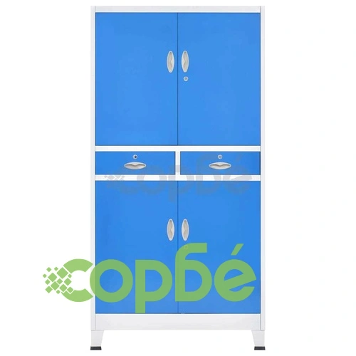 Офис шкаф с 4 врати, метал, 90x40x180 cм, сиво и синьо на топ цена от sorbe.bg Офис шкаф с 4 врати, метал, 90x40x180 cм, сиво и синьо ➤ топ цена ➤ sorbe.bg