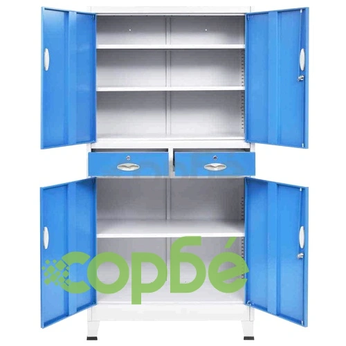 Офис шкаф с 4 врати, метал, 90x40x180 cм, сиво и синьо на топ цена от sorbe.bg Офис шкаф с 4 врати, метал, 90x40x180 cм, сиво и синьо ➤ топ цена ➤ sorbe.bg