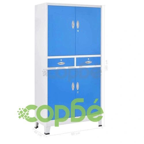 Офис шкаф с 4 врати, метал, 90x40x180 cм, сиво и синьо на топ цена от sorbe.bg Офис шкаф с 4 врати, метал, 90x40x180 cм, сиво и синьо ➤ топ цена ➤ sorbe.bg