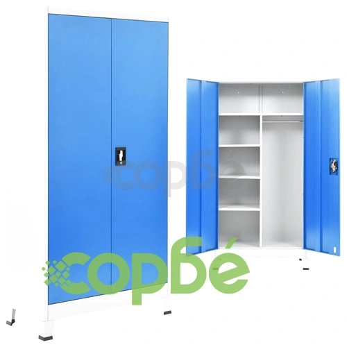 Заключващ се шкаф с 2 врати, метал, 90x40x180 cм, сиво и синьо на топ цена от sorbe.bg Заключващ се шкаф с 2 врати, метал, 90x40x180 cм, сиво и синьо ➤ топ цена ➤ sorbe.bg