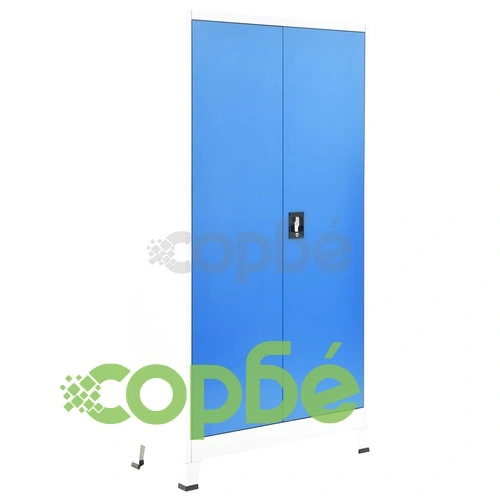 Заключващ се шкаф с 2 врати, метал, 90x40x180 cм, сиво и синьо на топ цена от sorbe.bg Заключващ се шкаф с 2 врати, метал, 90x40x180 cм, сиво и синьо ➤ топ цена ➤ sorbe.bg