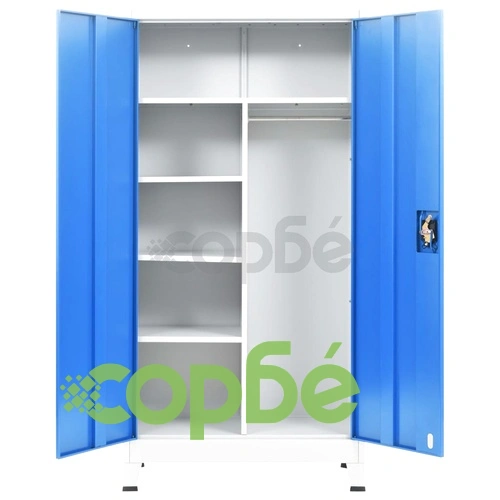Заключващ се шкаф с 2 врати, метал, 90x40x180 cм, сиво и синьо на топ цена от sorbe.bg Заключващ се шкаф с 2 врати, метал, 90x40x180 cм, сиво и синьо ➤ топ цена ➤ sorbe.bg