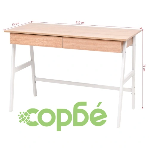 Бюро, 110x55x75 см, дъб и бяло ➤ топ цена ➤ sorbe.bg