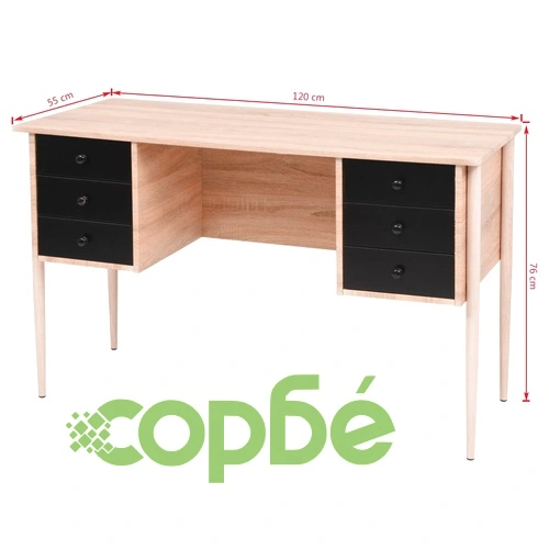 Писалище с чекмеджета, 120x55x76 см, дъб и черно ➤ топ цена ➤ sorbe.bg