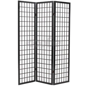 Параван за стая, 3 панела, японски стил, 120х170 cм, черен