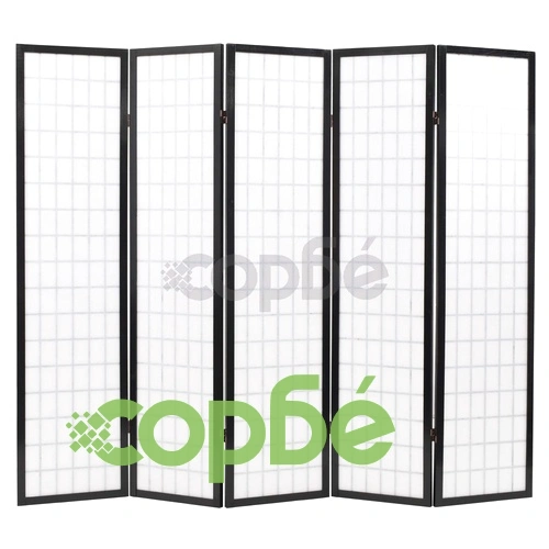 Параван за стая, 5 панела, японски стил, 200х170 cм, черен ➤ топ цена ➤ sorbe.bg