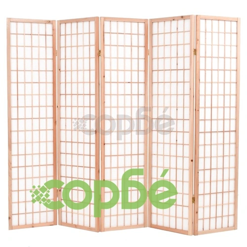 Параван за стая, 5 панела, японски стил, 200х170 cм, естествен ➤ топ цена ➤ sorbe.bg