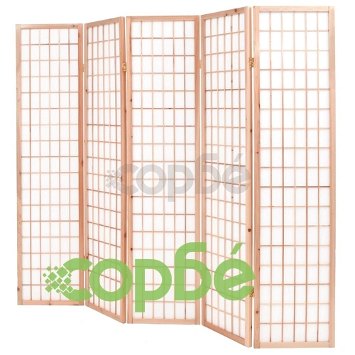 Параван за стая, 5 панела, японски стил, 200х170 cм, естествен ➤ топ цена ➤ sorbe.bg