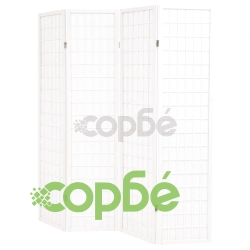 Параван за стая, 4 панела, японски стил, 160х170 cм, бял ➤ топ цена ➤ sorbe.bg