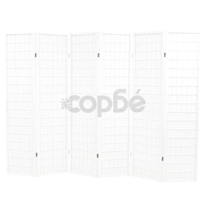 Параван за стая, 6 панела, японски стил, 240х170 cм, бял