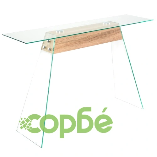 Конзолна маса, МДФ и стъкло, 120x30x76 см, цвят дъб ➤ топ цена ➤ sorbe.bg