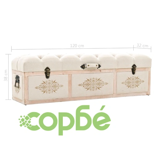 Пейка за съхранение, дървен масив и плат, 120x30x38 см ➤ топ цена ➤ sorbe.bg