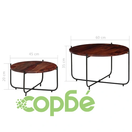 Комплект маси за кафе, 2 бр, акациево дърво масив, 60x35 cм ➤ топ цена ➤ sorbe.bg