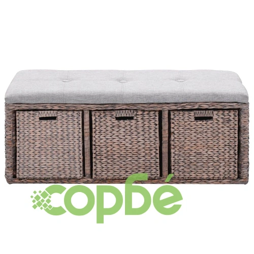 Пейка с 3 кошници, морска трева, 105x40x42 см, сива ➤ топ цена ➤ sorbe.bg