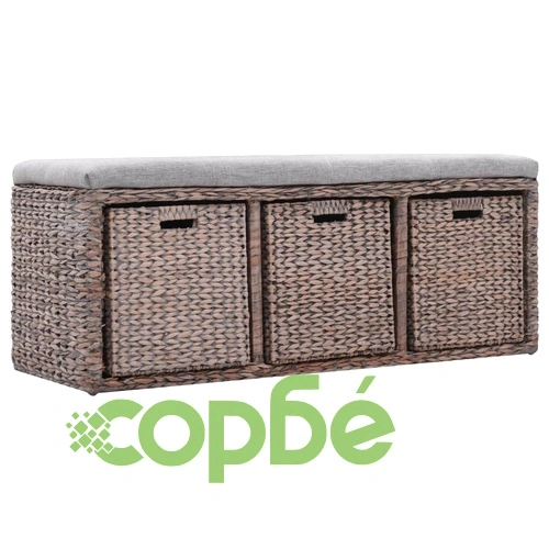 Пейка с 3 кошници, морска трева, 105x40x42 см, сива ➤ топ цена ➤ sorbe.bg