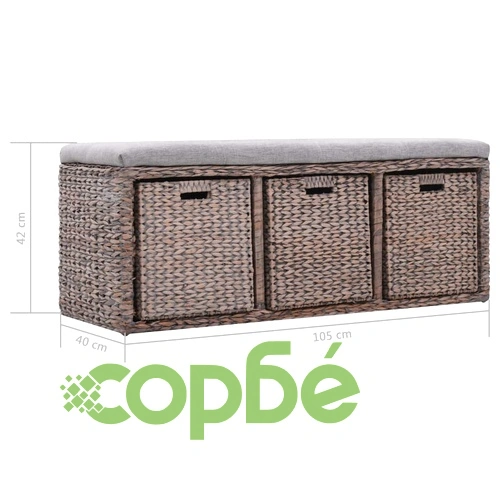 Пейка с 3 кошници, морска трева, 105x40x42 см, сива ➤ топ цена ➤ sorbe.bg