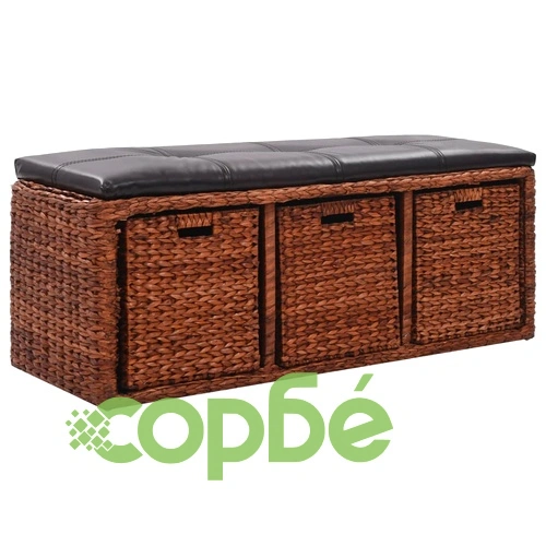 Пейка с 3 кошници, морска трева, 105x40x42 см, кафява ➤ топ цена ➤ sorbe.bg
