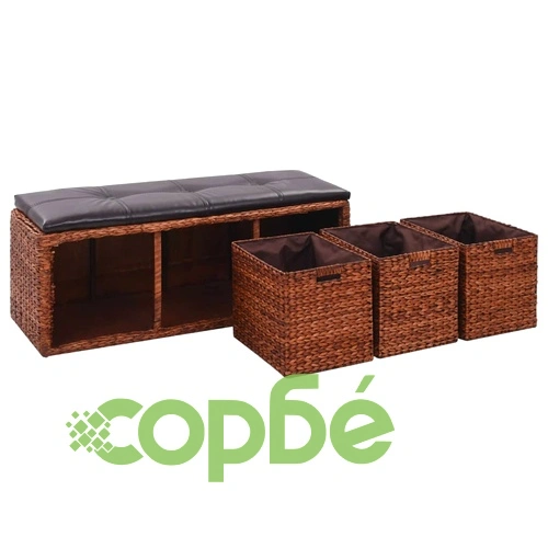 Пейка с 3 кошници, морска трева, 105x40x42 см, кафява ➤ топ цена ➤ sorbe.bg