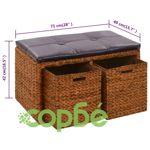 Пейка с 2 кошници, морска трева, 71x40x42 см, кафява ➤ топ цена ➤ sorbe.bg