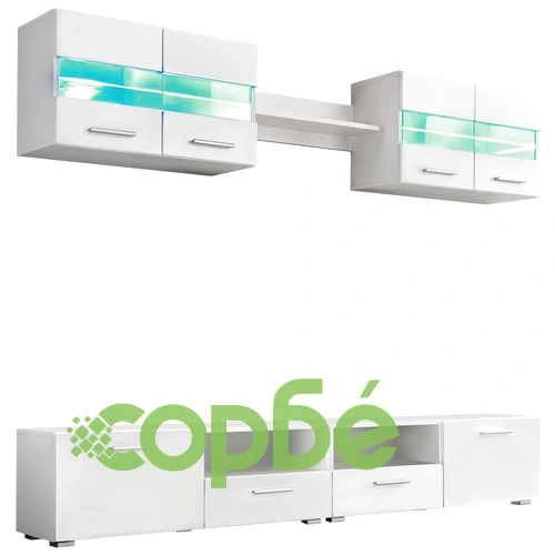 ТВ секция от 5 части с LED осветление, бял гланц ➤ топ цена ➤ sorbe.bg