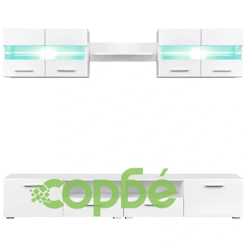 ТВ секция от 5 части с LED осветление, бял гланц ➤ топ цена ➤ sorbe.bg