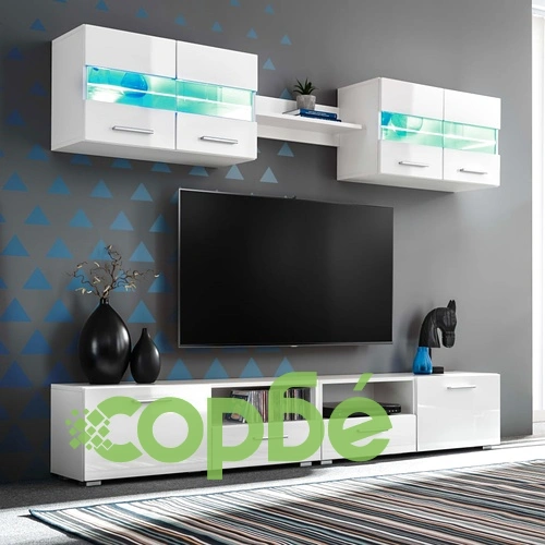 ТВ секция от 5 части с LED осветление, бял гланц ➤ топ цена ➤ sorbe.bg