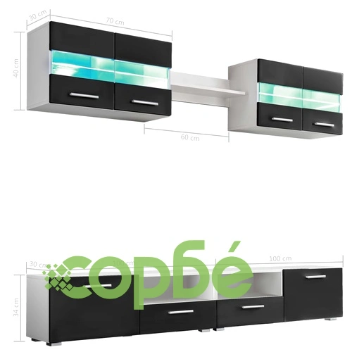 ТВ секция от 5 части с LED осветление, черен гланц ➤ топ цена ➤ sorbe.bg