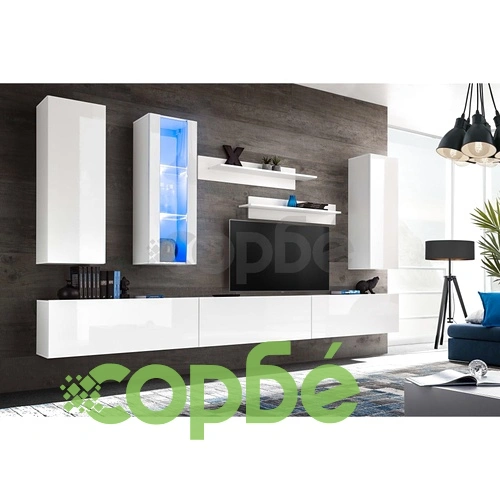 ТВ секция от 8 части с LED осветление, силен гланц, бяла ➤ топ цена ➤ sorbe.bg