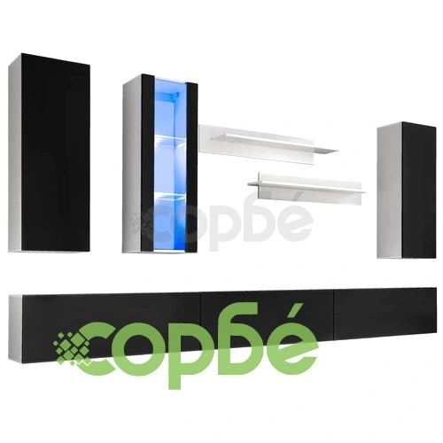 ТВ секция от 8 части с LED осветление, силен гланц, черна ➤ топ цена ➤ sorbe.bg