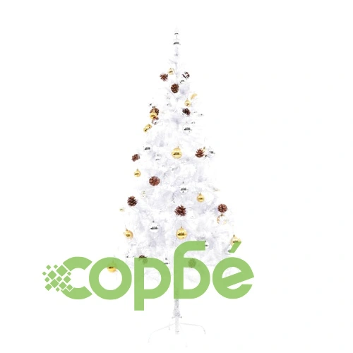 Изкуствена елха, украсена с играчки и LED лампи, 180 см, бяла ➤ топ цена ➤ sorbe.bg