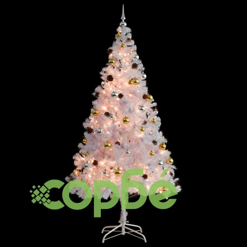 Изкуствена елха, украсена с играчки и LED лампи, 210 см, бяла ➤ топ цена ➤ sorbe.bg