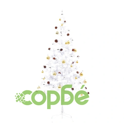 Изкуствена елха, украсена с играчки и LED лампи, 210 см, бяла ➤ топ цена ➤ sorbe.bg