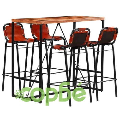 Бар комплект, 5 части, регенерирано дърво, естествена козя кожа ➤ топ цена ➤ sorbe.bg