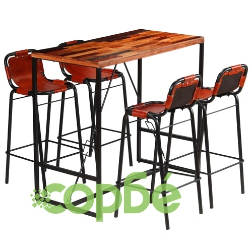 Бар комплект, 5 части, регенерирано дърво, естествена козя кожа ➤ топ цена ➤ sorbe.bg