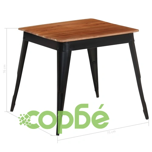 Трапезна маса, акациево дърво масив и стомана, 75x75x76 cм ➤ топ цена ➤ sorbe.bg