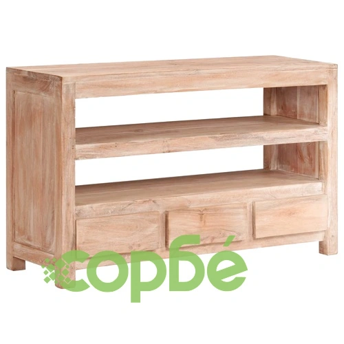 ТВ шкаф, акациево дърво масив, 90x30x55 см, светлокафяв ➤ топ цена ➤ sorbe.bg