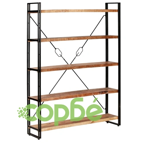 Библиотека с 5 рафта мангово дърво масив стомана 140x30x180 см ➤ топ цена ➤ sorbe.bg