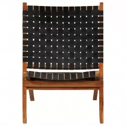 Сгъваем стол, кръстосани ивици, черен, естествена кожа