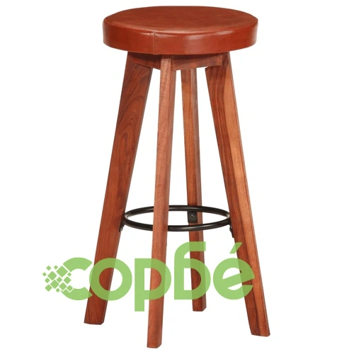 Бар столове, 2 бр, естествена кожа и акациево дърво масив ➤ топ цена ➤ sorbe.bg