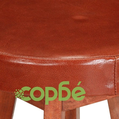 Бар столове, 2 бр, естествена кожа и акациево дърво масив ➤ топ цена ➤ sorbe.bg