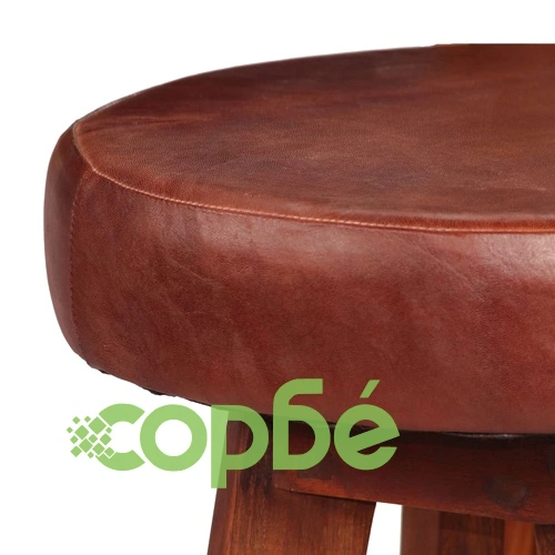 Бар комплект, 3 части, акациево дърво масив и естествена кожа ➤ топ цена ➤ sorbe.bg