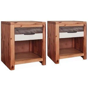Нощни шкафчета, 2 бр, акациево дърво масив, 40x30x48 см